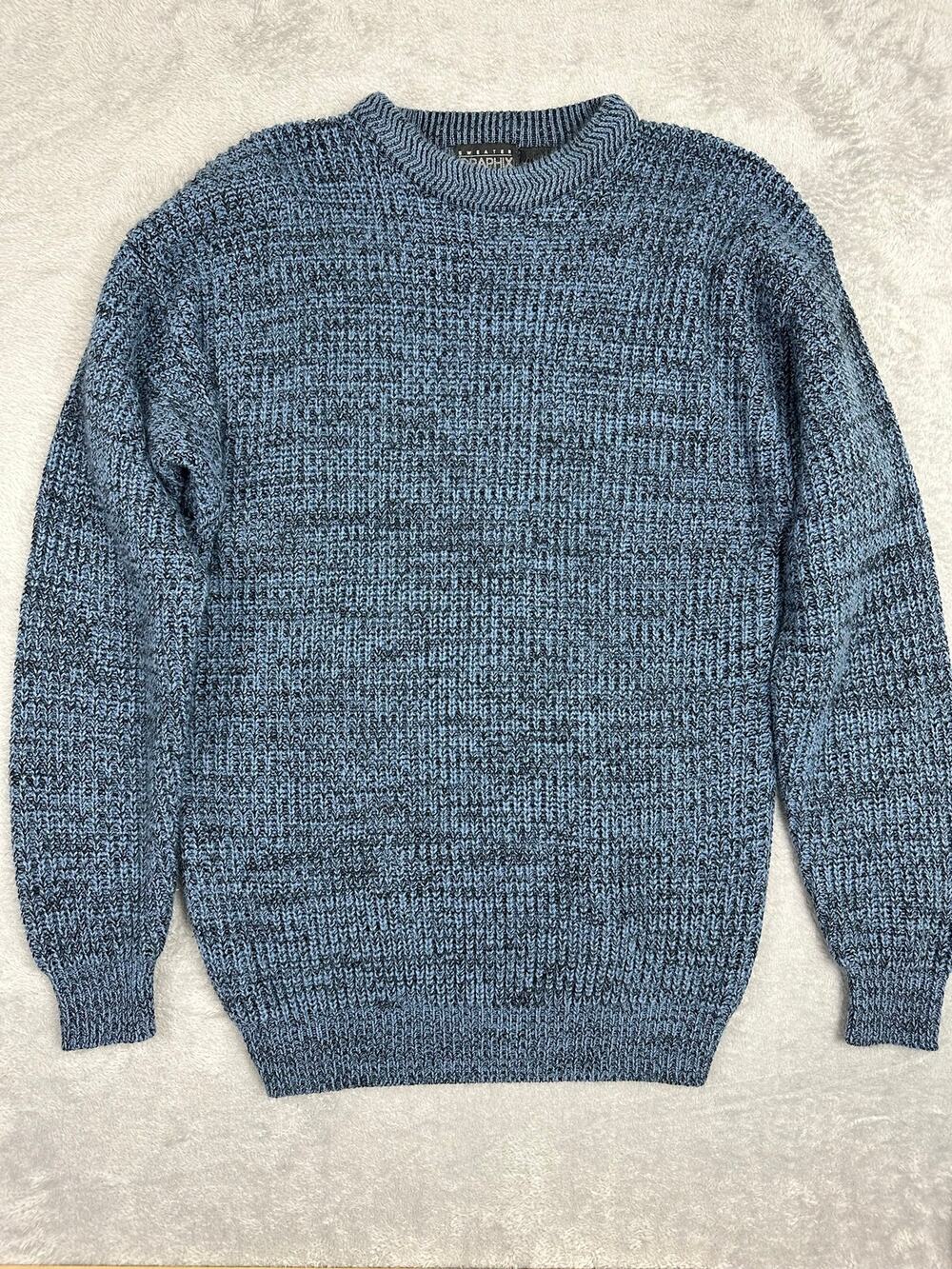 Vintage 90s Sweater Graphix Blue Marled Crew Neck Chunky Knit Sweater Mens L